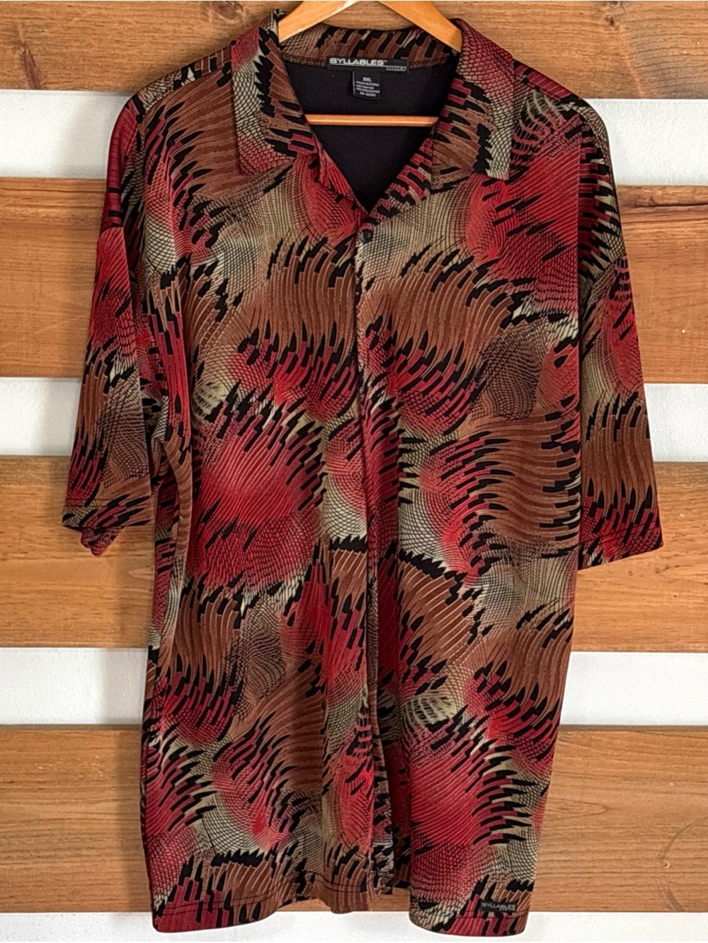 Syllables System Men's Short Sleeve Button Down Abstract Patterns Size XXL